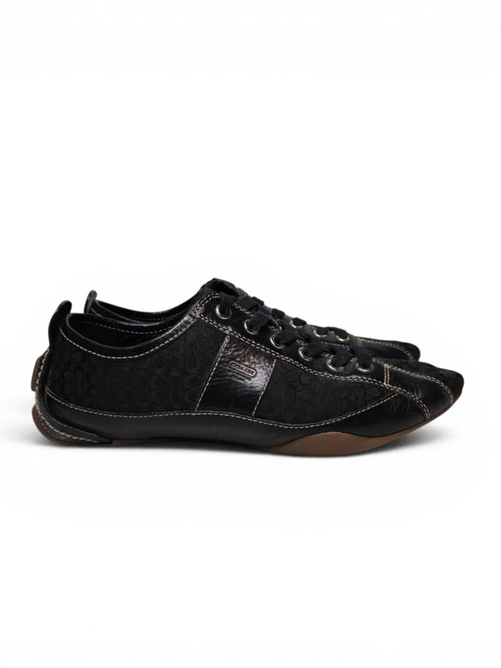 Coach Janae Black Leather Sneakers Womens Signature Canvas Gum Bottoms 7.5